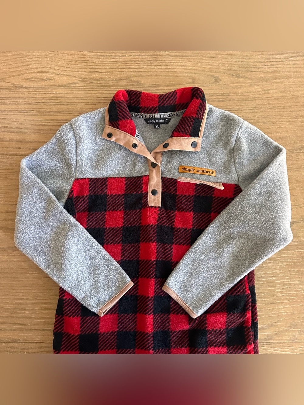Simply Southern Youth Large Buffalo Plaid Fleece Snap Pullover YL